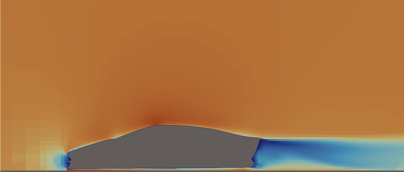 Normalized velocity (U/U∞) – vertical mid-plane slice